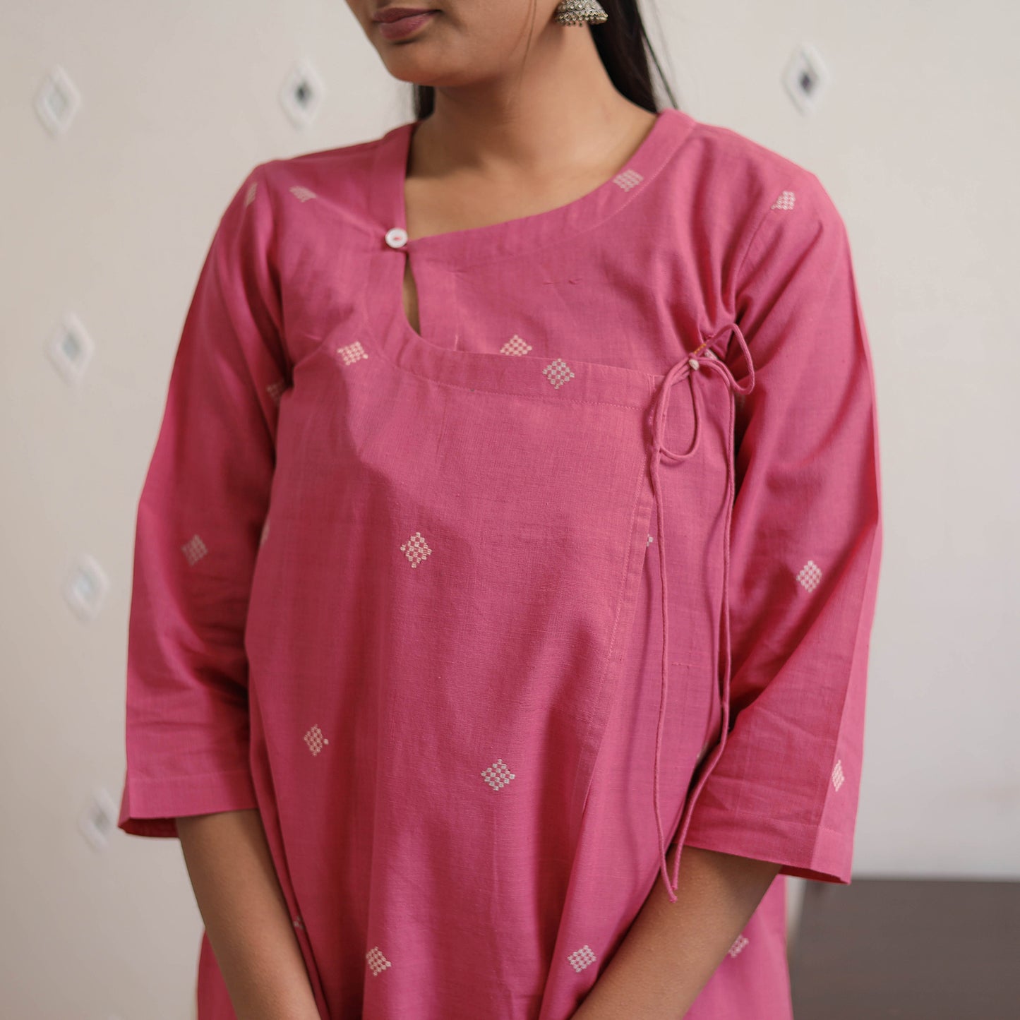 Pink - Handwoven Cotton Angrakha Jamdani Kurta 38