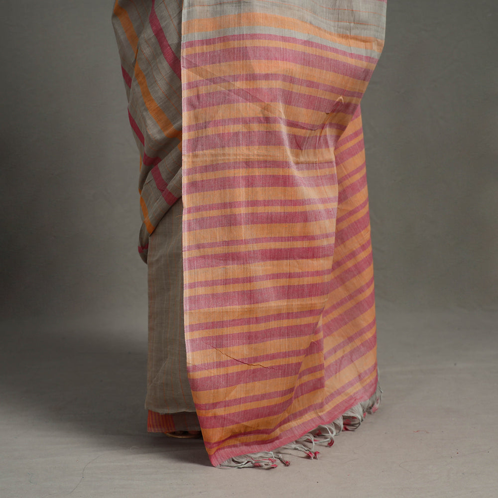 Grey - Lotus Cotton Handloom Saree 32