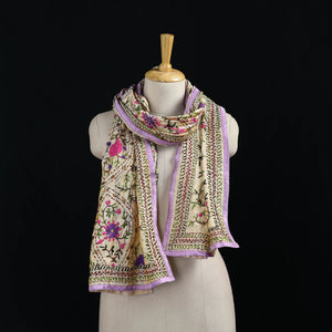 Beige - Ranihati Chanderi Silk Hand Embroidered Stole 120