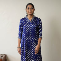 Blue - Tie & dye Modal Silk A-Line Bandhani Kurta 10