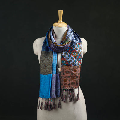 Pure Silk Reversible Patchwork Stole with Tassels 39