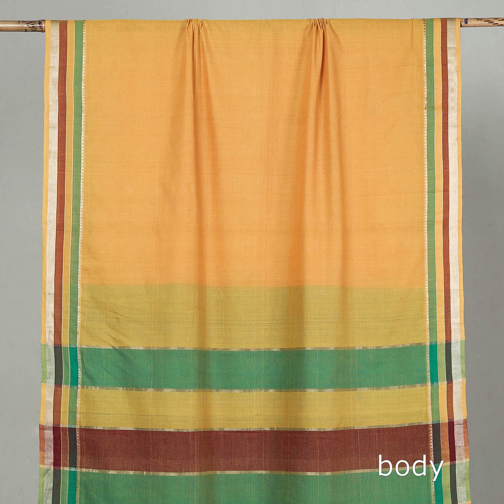 Yellow - Mangalagiri Handloom Cotton Saree with Zari Border