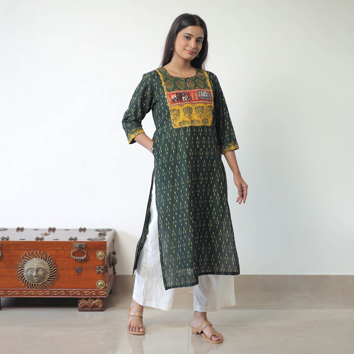 Green - Mercerised Cotton Pochampally Ikat Kurta (Straight) 08