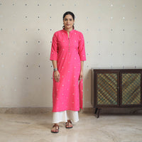 Pink - Jacquard Cotton Straight Kurta 15