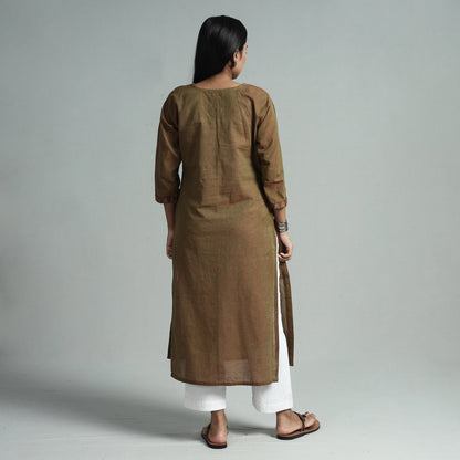 Brown - Dharwad Cotton Straight Kurta with Jacquard Patchwork