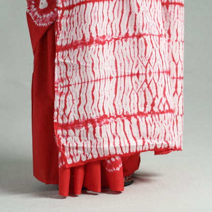 Red - Shibori Tie-Dye Cotton Saree with Blouse Piece 16