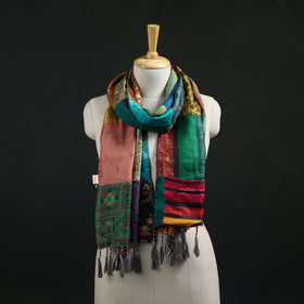 Pure Silk Reversible Patchwork Stole with Tassels 40