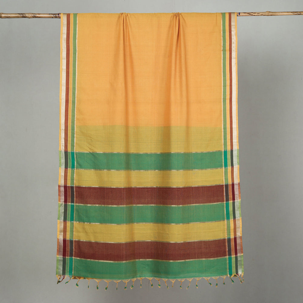 Yellow - Mangalagiri Handloom Cotton Saree with Zari Border