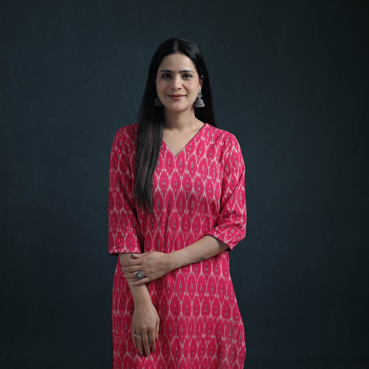 Pochampally Ikat Cotton Suit Set with Dupatta for Women 17