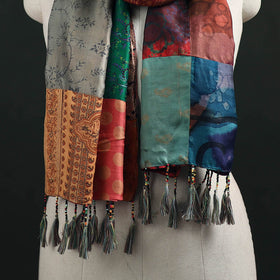 Pure Silk Reversible Patchwork Stole with Tassels 41