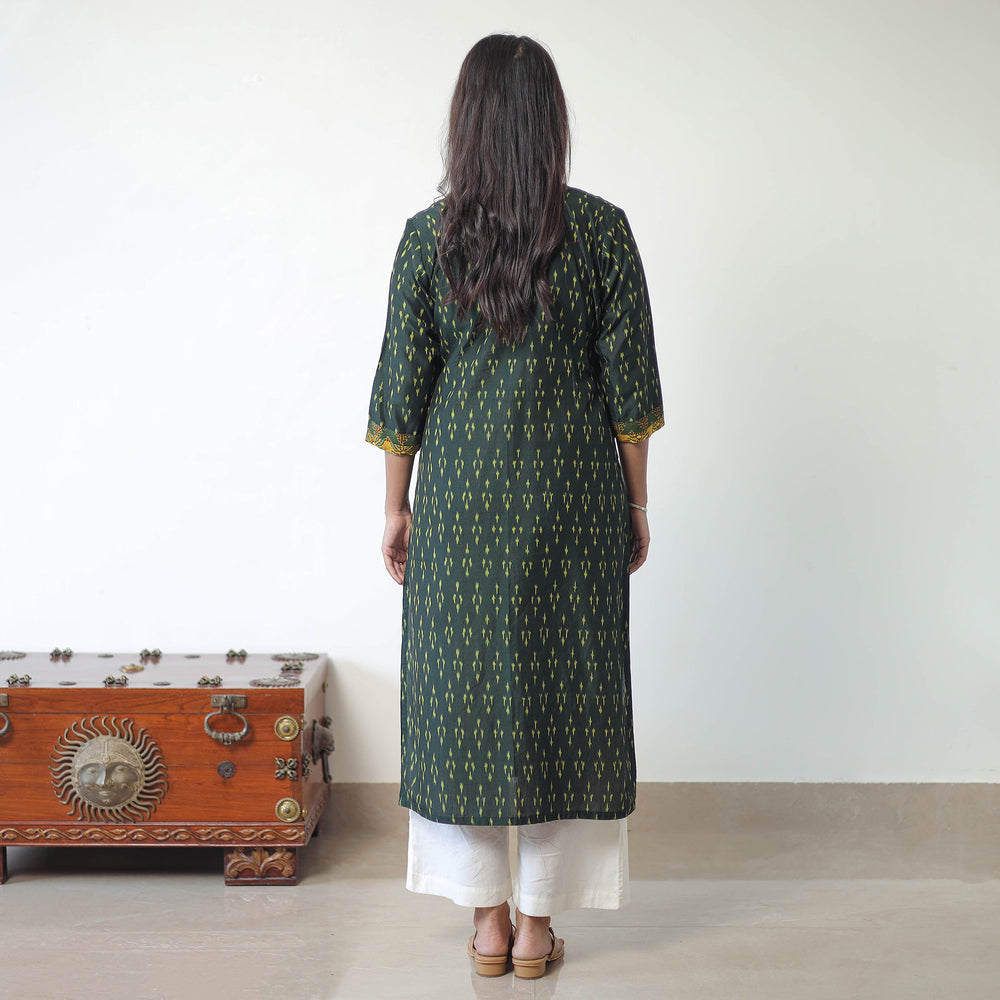 Green - Mercerised Cotton Pochampally Ikat Kurta (Straight) 08