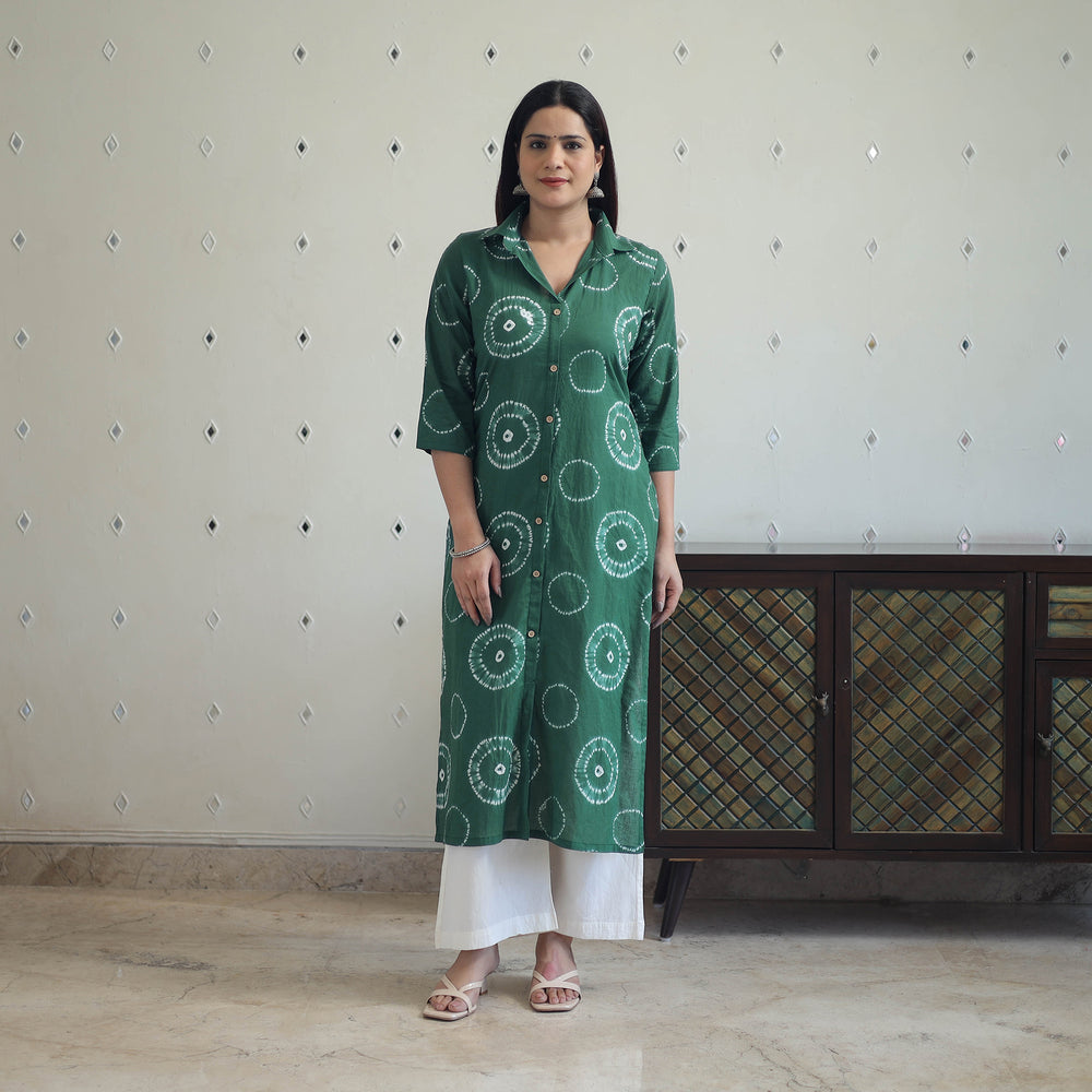 Green - Tie & Dye Cotton Straight Shibori Kurta 17