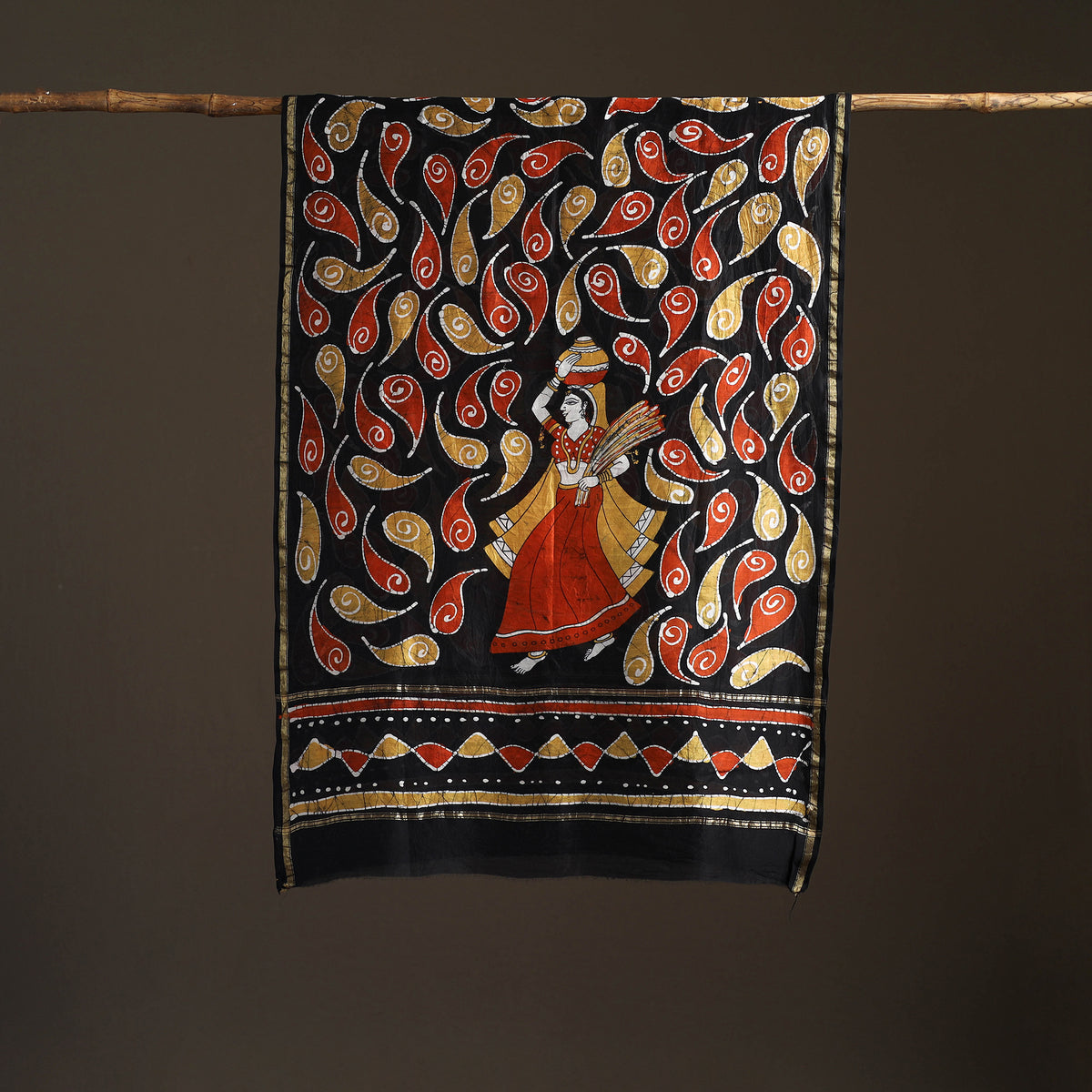 Multicolor - Hand Batik Print Handloom Chanderi Silk Dupatta 02