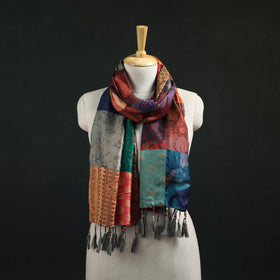 Pure Silk Reversible Patchwork Stole with Tassels 41