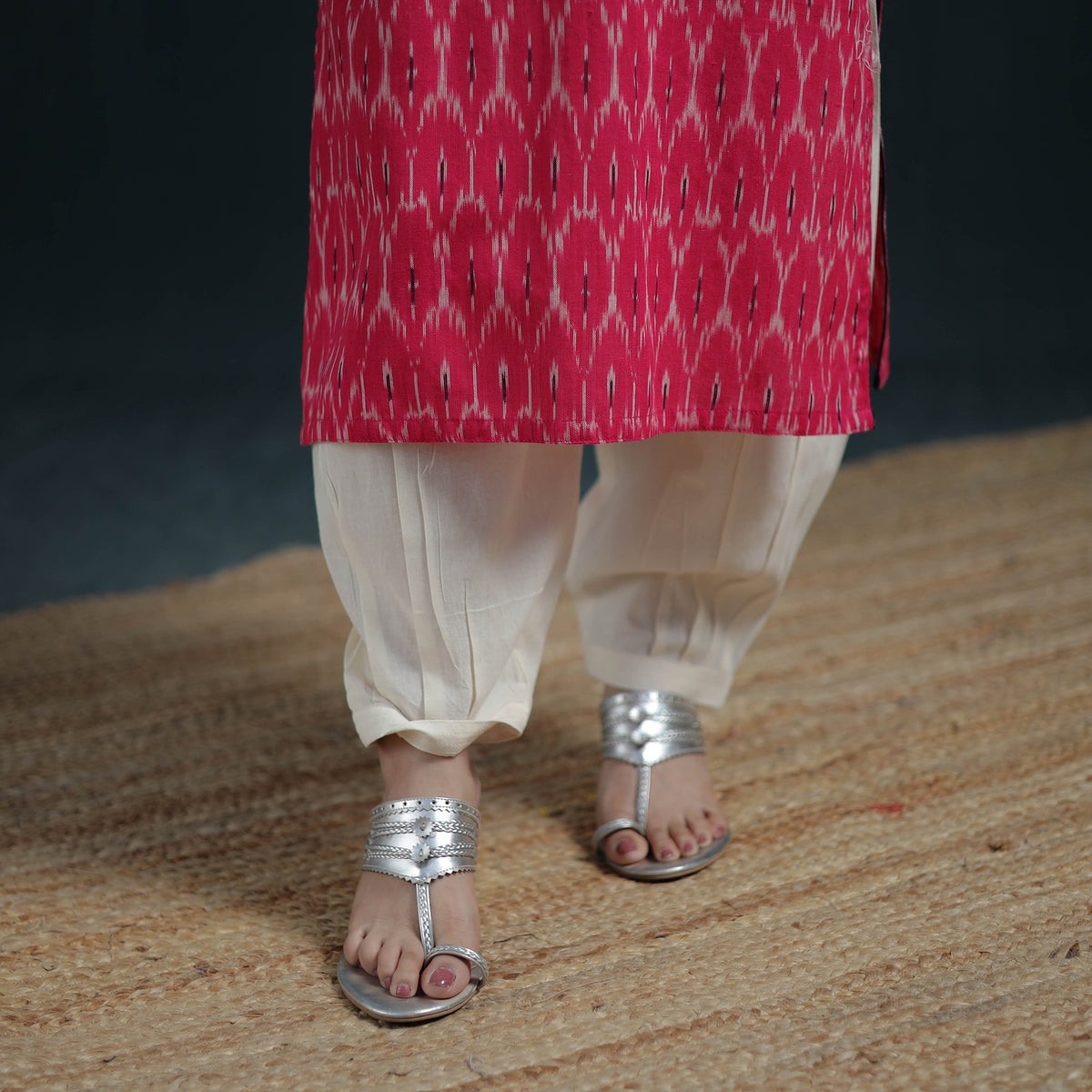 Pochampally Ikat Cotton Suit Set with Dupatta for Women 17