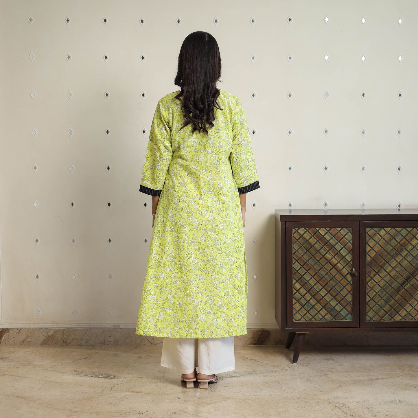 Green - Sanganeri Block Printed Cotton A-Line Kurta 03