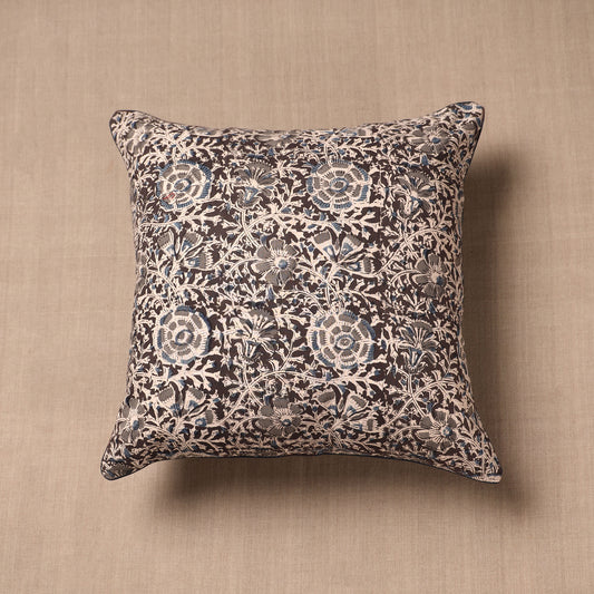 Brown - Kalamkari Block Printed Cotton Cushion Cover (16 x 16 in)