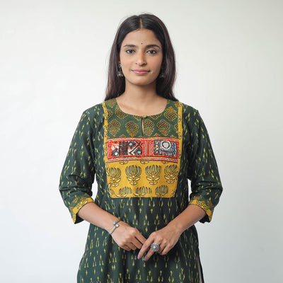 Green - Mercerised Cotton Pochampally Ikat Kurta (Straight) 08