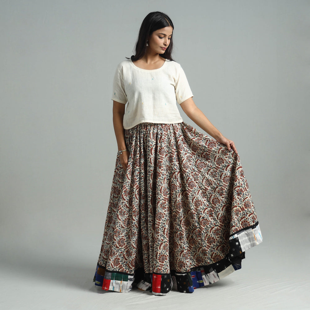 Multicolor - Hand Block Printed Cotton Long Kalamkari Skirt 09