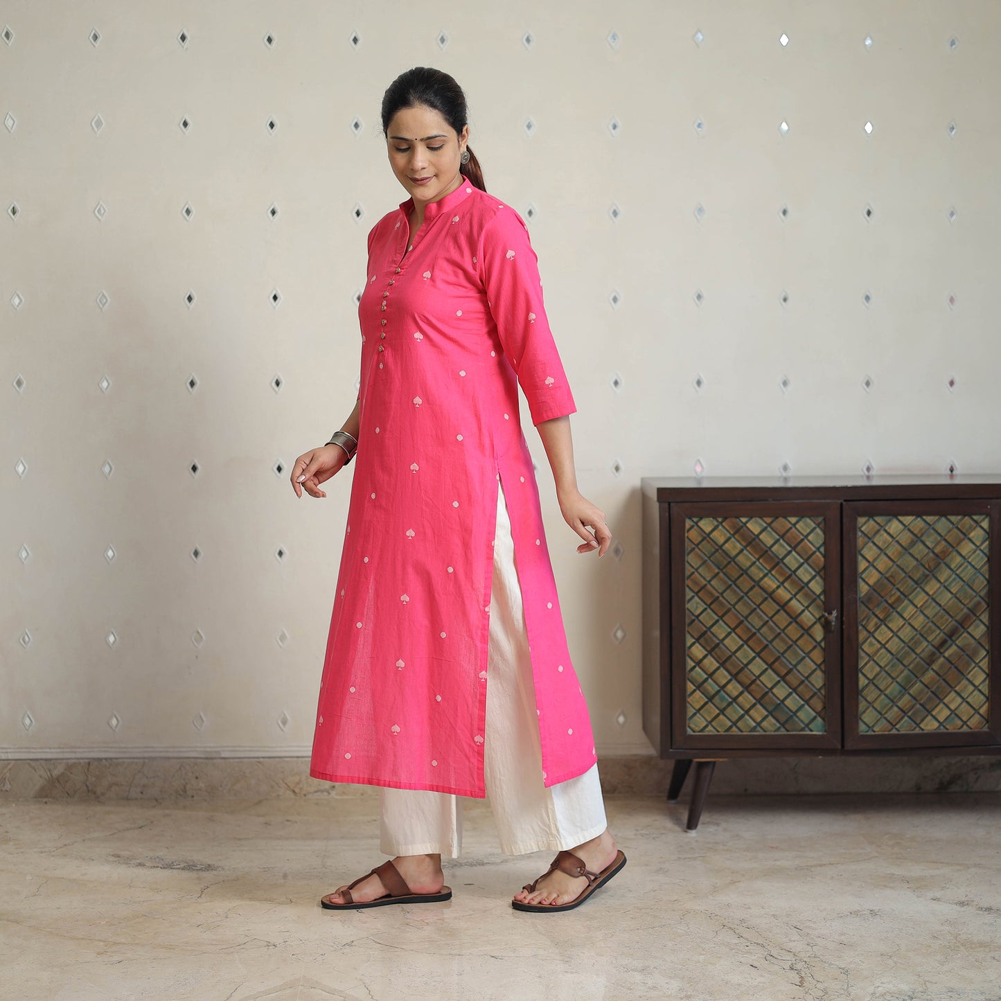 Pink - Jacquard Cotton Straight Kurta 15