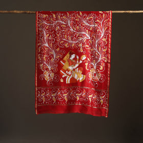 Red - Hand Batik Print Handloom Chanderi Silk Dupatta 01