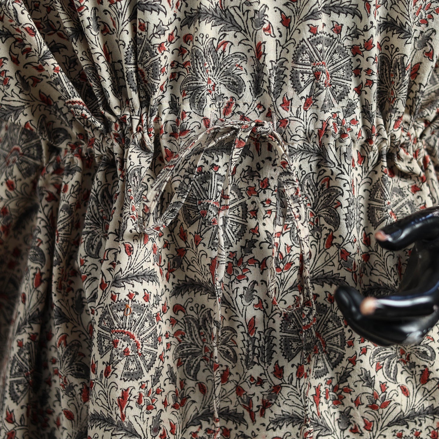 Beige - Kalamkari Hand Block Print Natural Dyed Cotton Kaftan (Medium) 09