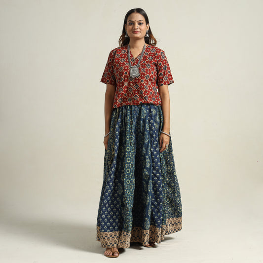 Ajrakh Block Printed 24 Kali Patchwork Cotton Long Skirt 31