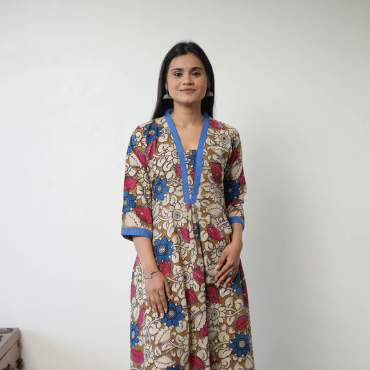 Printed Cotton Flared Kalamkari Kurta with Patchwork 05