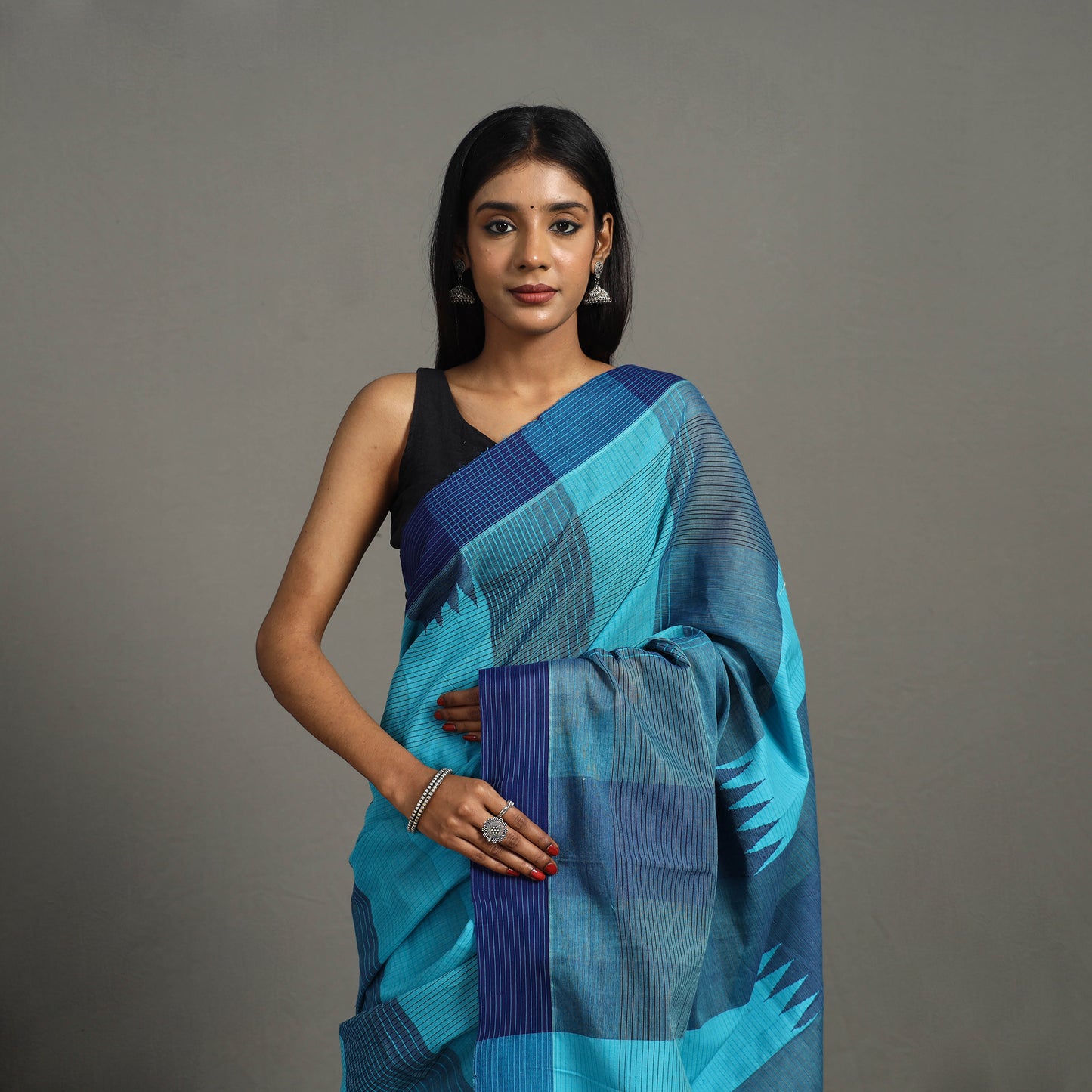 Blue - Narayanpet Stardom 3-Shuttle Cotton Handloom Saree 33