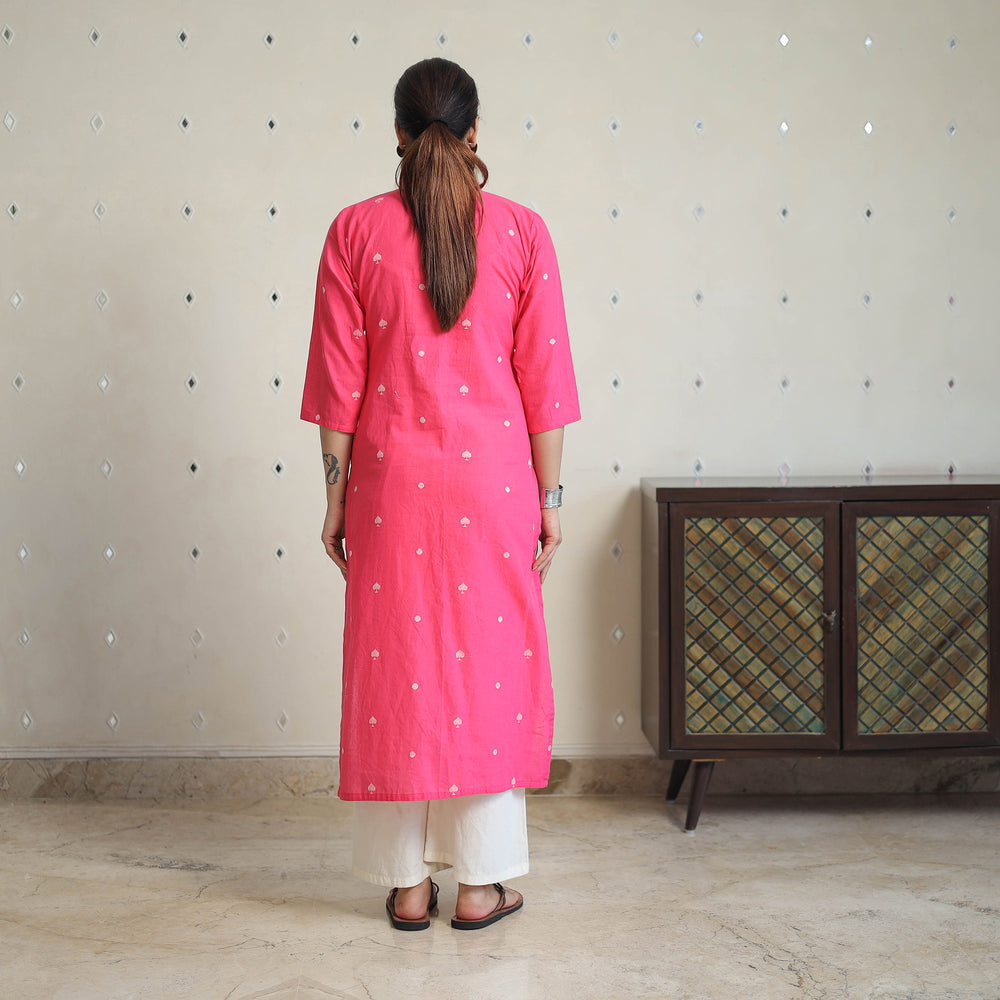 Pink - Jacquard Cotton Straight Kurta 15