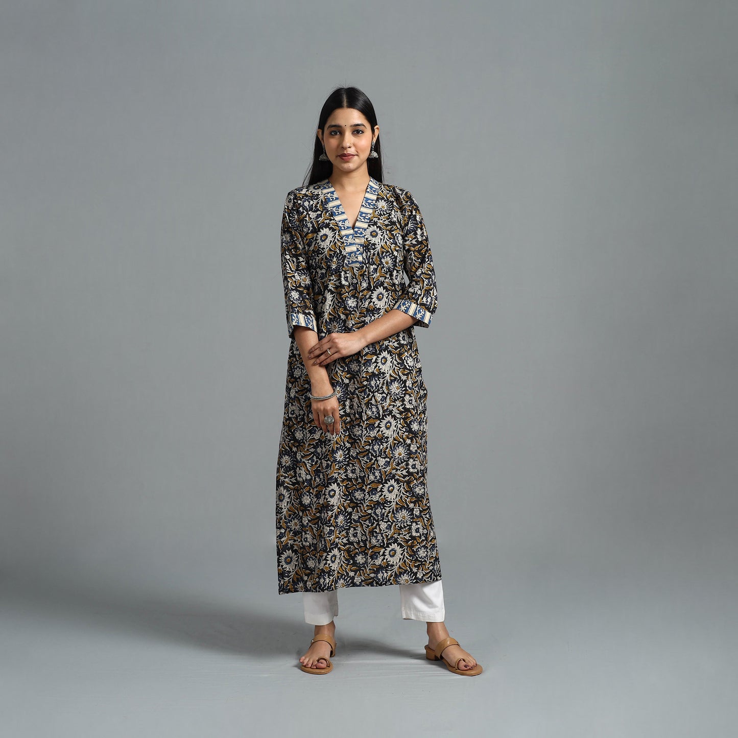 Block Printed Cotton Straight Bagru Kurta 10