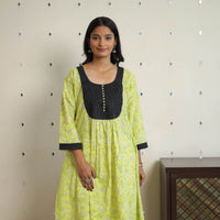 Green - Sanganeri Block Printed Cotton A-Line Kurta 03