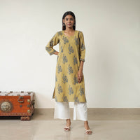 Yellow - Block Printed Cotton Straight Ajrakh Kurta 11