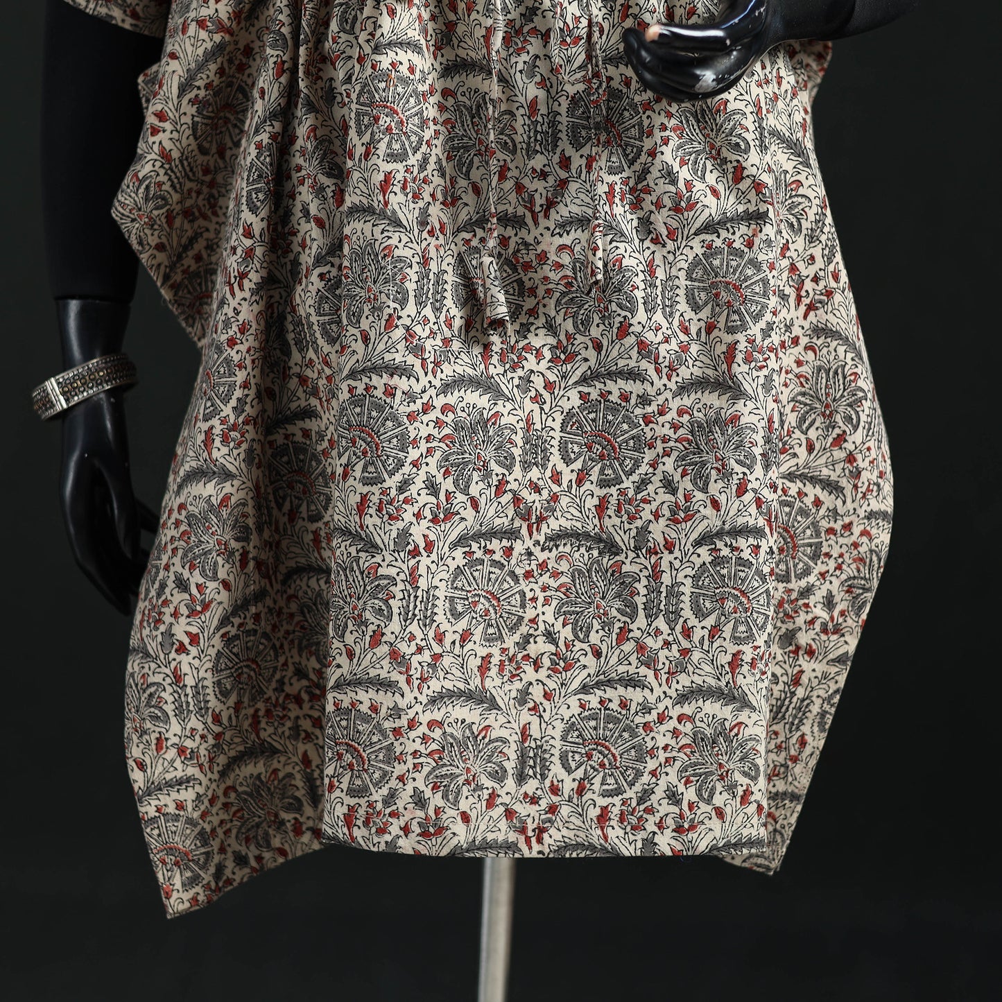 Beige - Kalamkari Hand Block Print Natural Dyed Cotton Kaftan (Medium) 09