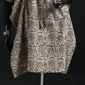 Beige - Kalamkari Hand Block Print Natural Dyed Cotton Kaftan (Medium) 09