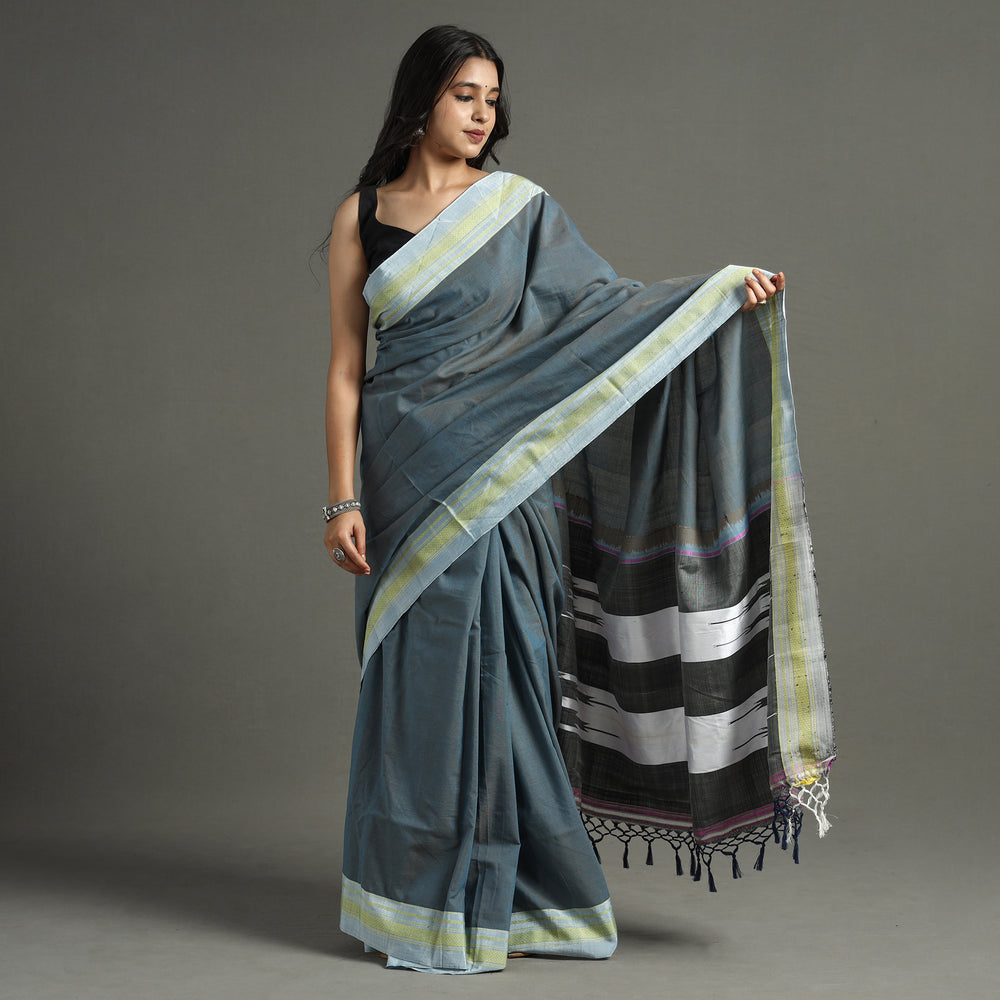 Grey - Ilkal Handloom Cotton Saree With Chikki Paras Border 09