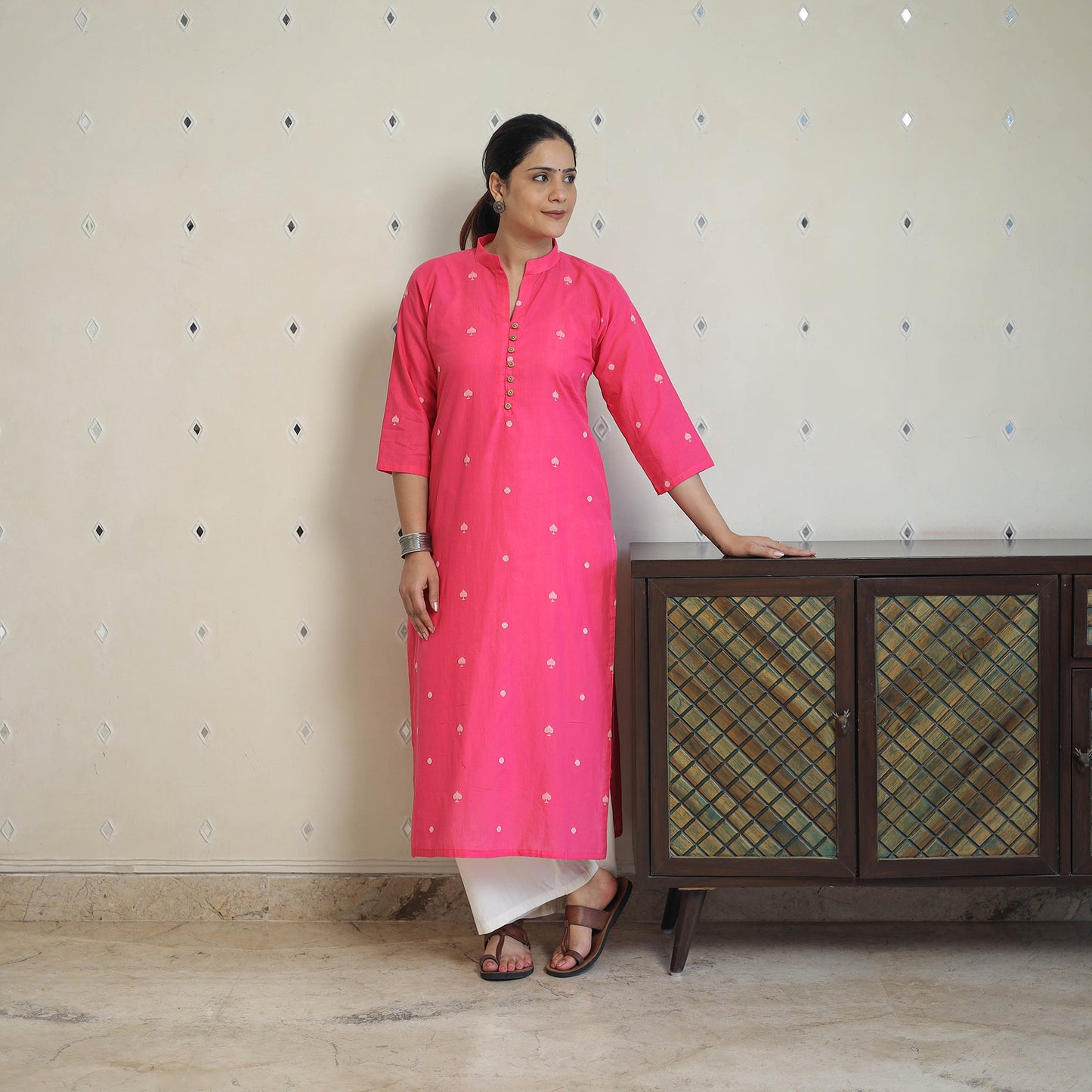 Pink - Jacquard Cotton Straight Kurta 15