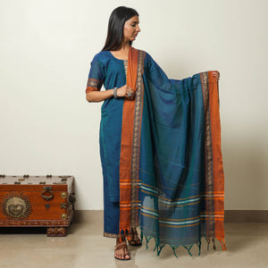 Blue - Dharwad Cotton Kurta with Palazzo & Dupatta Set 05