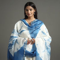 Blue -Shibori Tie-Dye Handloom Chanderi Silk Dupatta with Zari Border 40