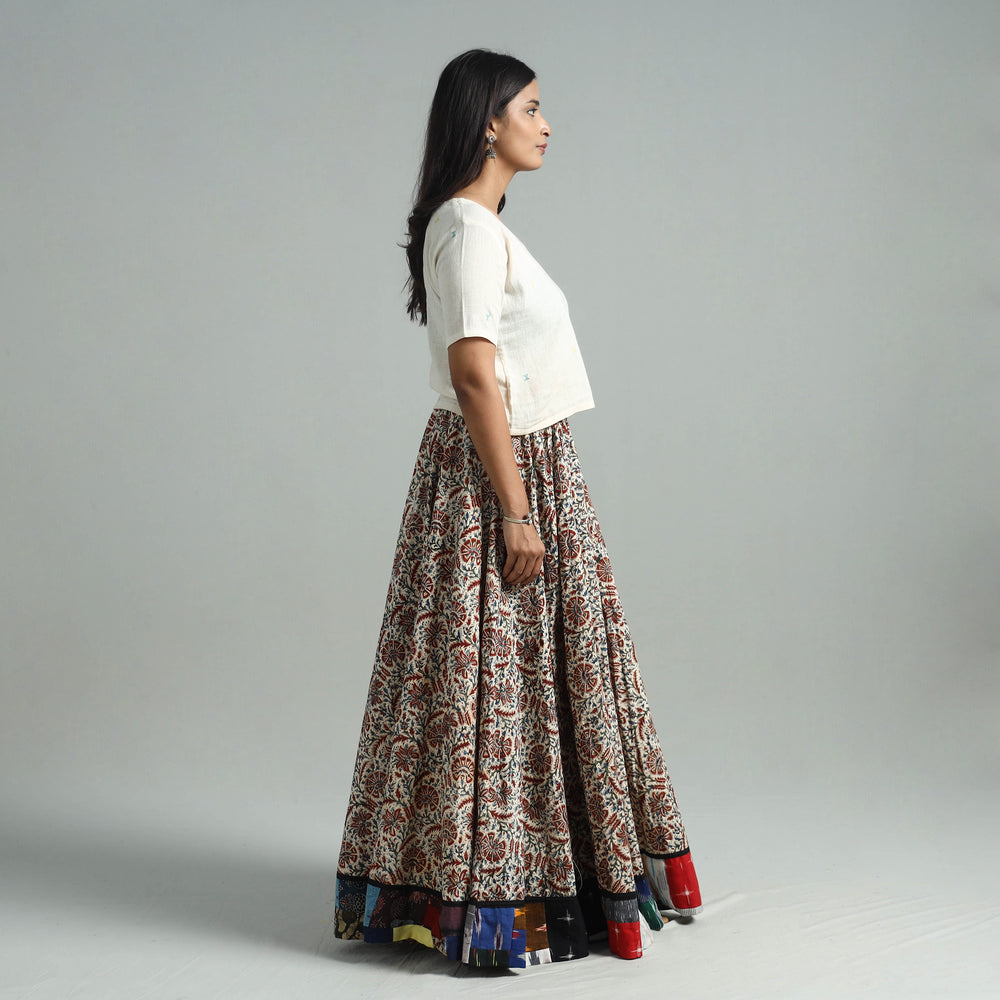 Multicolor - Hand Block Printed Cotton Long Kalamkari Skirt 09