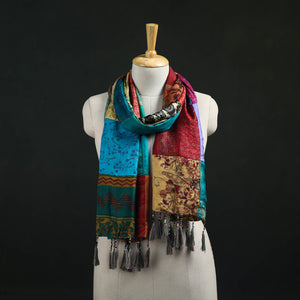 Pure Silk Reversible Patchwork Stole with Tassels 44