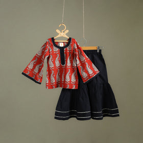 Girls Gota Work Bagh Block Print Cotton Kurta with Sharara Set (3-4 Years) 43