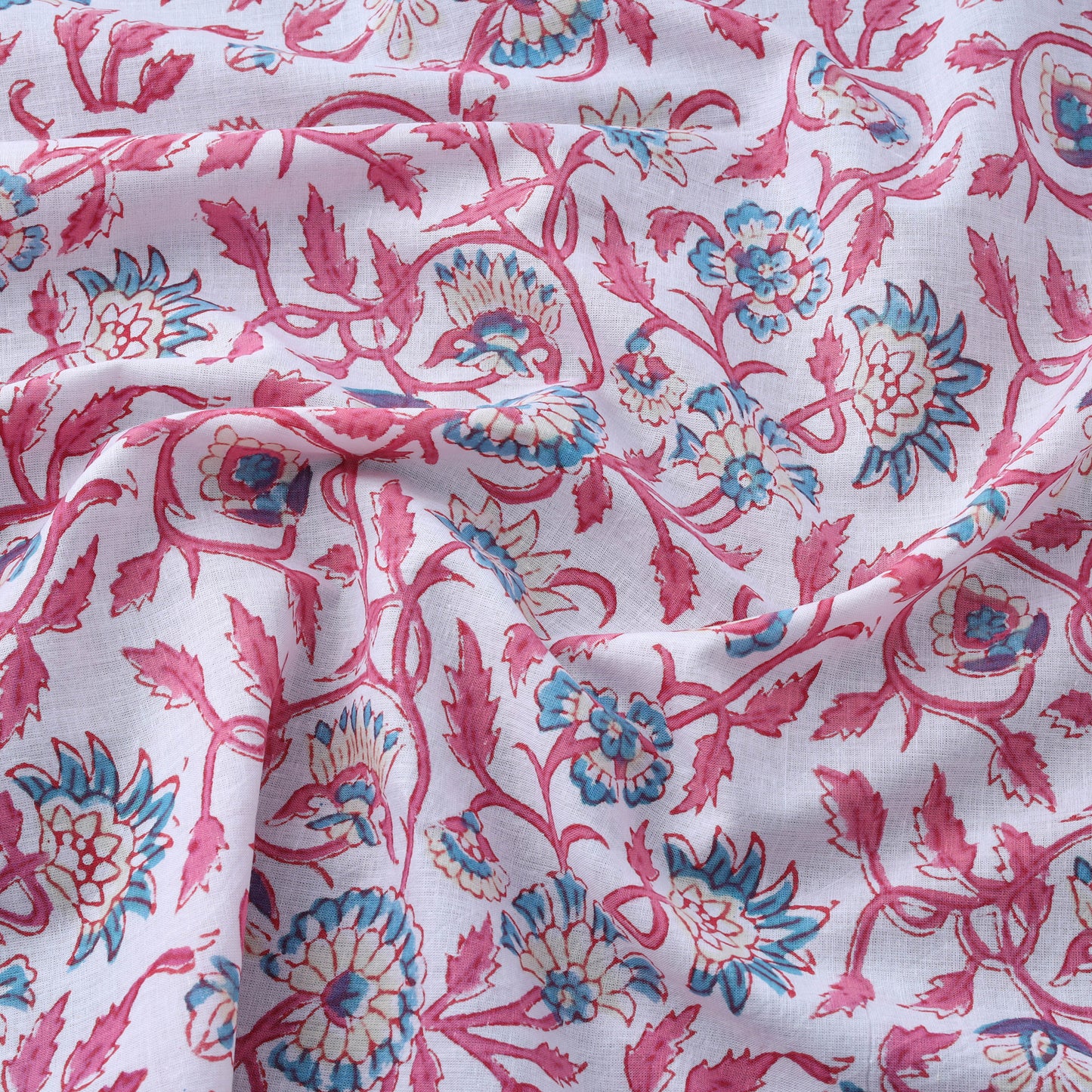 Pink - Sanganeri Block Printed Cotton Fabric 16