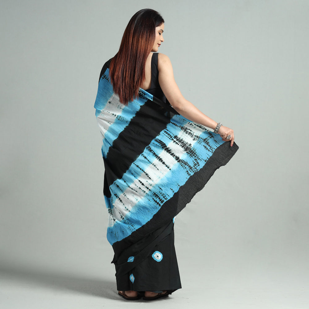 Black - Shibori Tie-Dye Cotton Saree with Blouse Piece 17