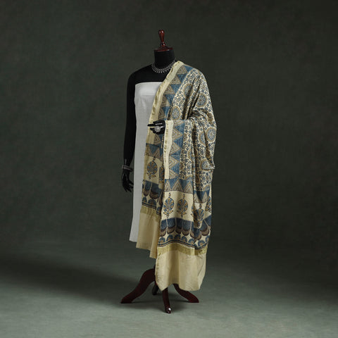 Chanderi Silk Kutch Hand Block Print Natural Dyed Handloom Ajrakh Dupatta 62