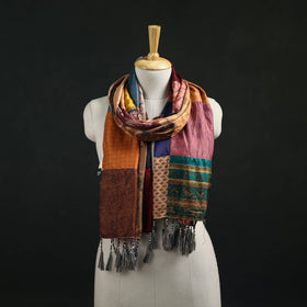 Pure Silk Reversible Patchwork Stole with Tassels 45
