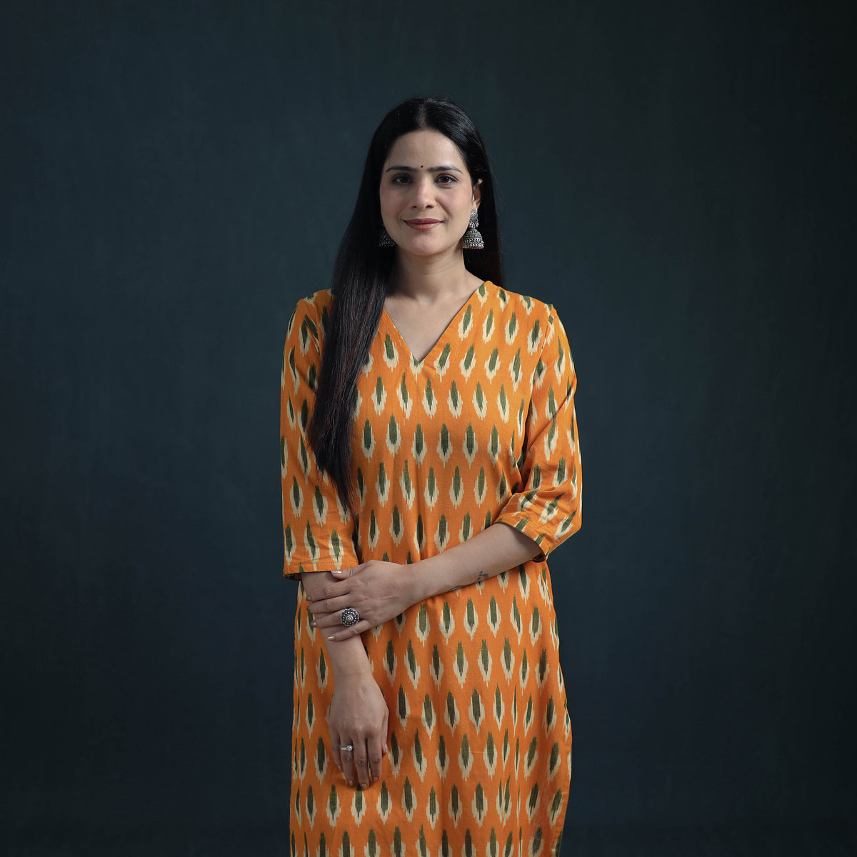Pochampally Ikat Cotton Suit Set with Dupatta for Women 18