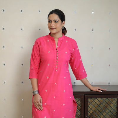 Pink - Jacquard Cotton Straight Kurta 15