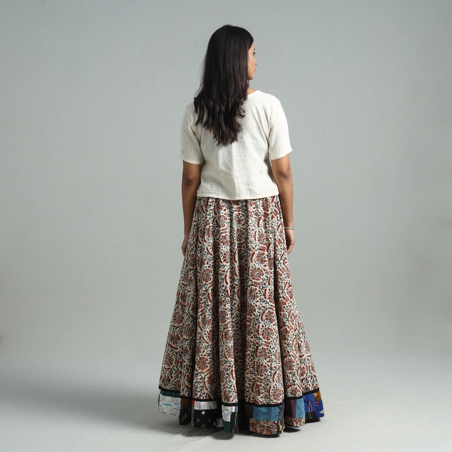 Multicolor - Hand Block Printed Cotton Long Kalamkari Skirt 09