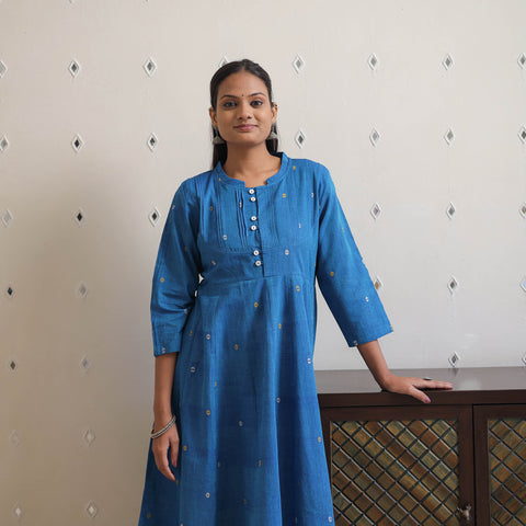 Blue - Handwoven Cotton Anarkali Jamdani Kurta 16